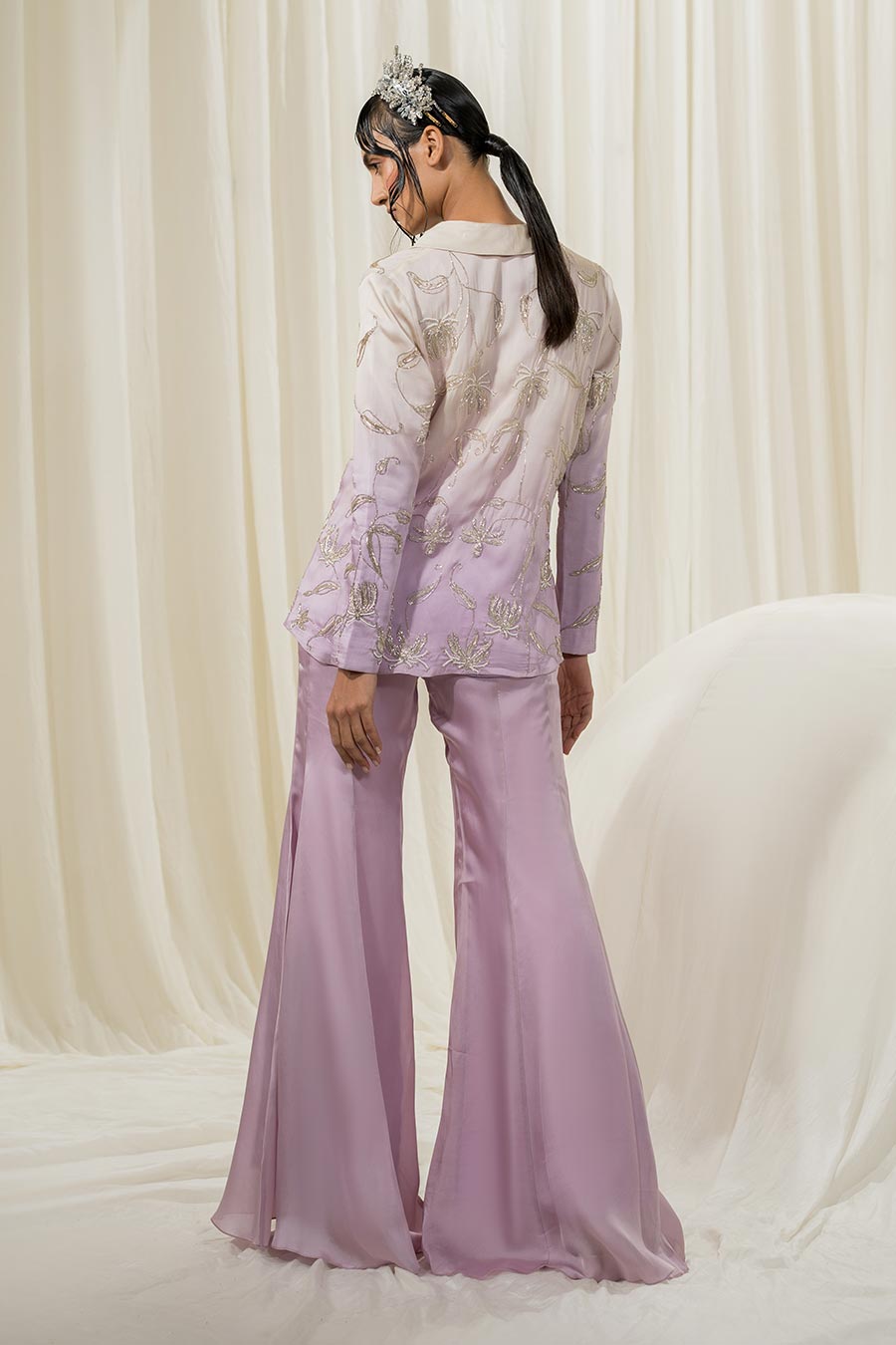 Off White-Lavender Jacket Co-ord Set