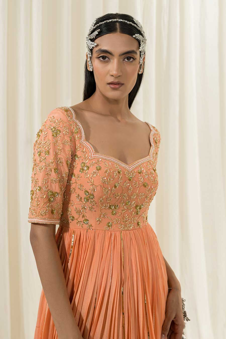 Peach Embroidered Anarkali with Dupatta