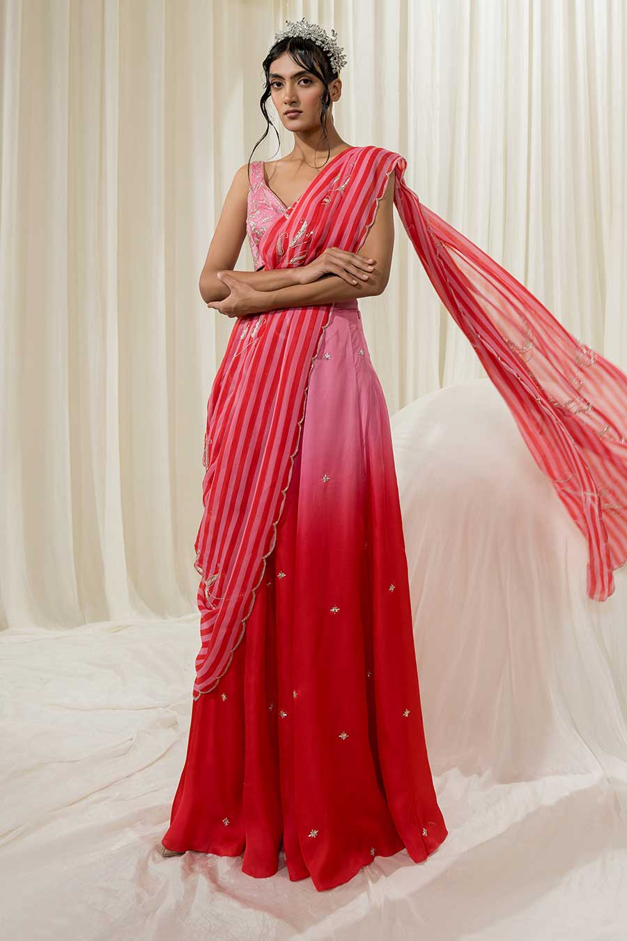 Pink-Red Palazzo Saree Set