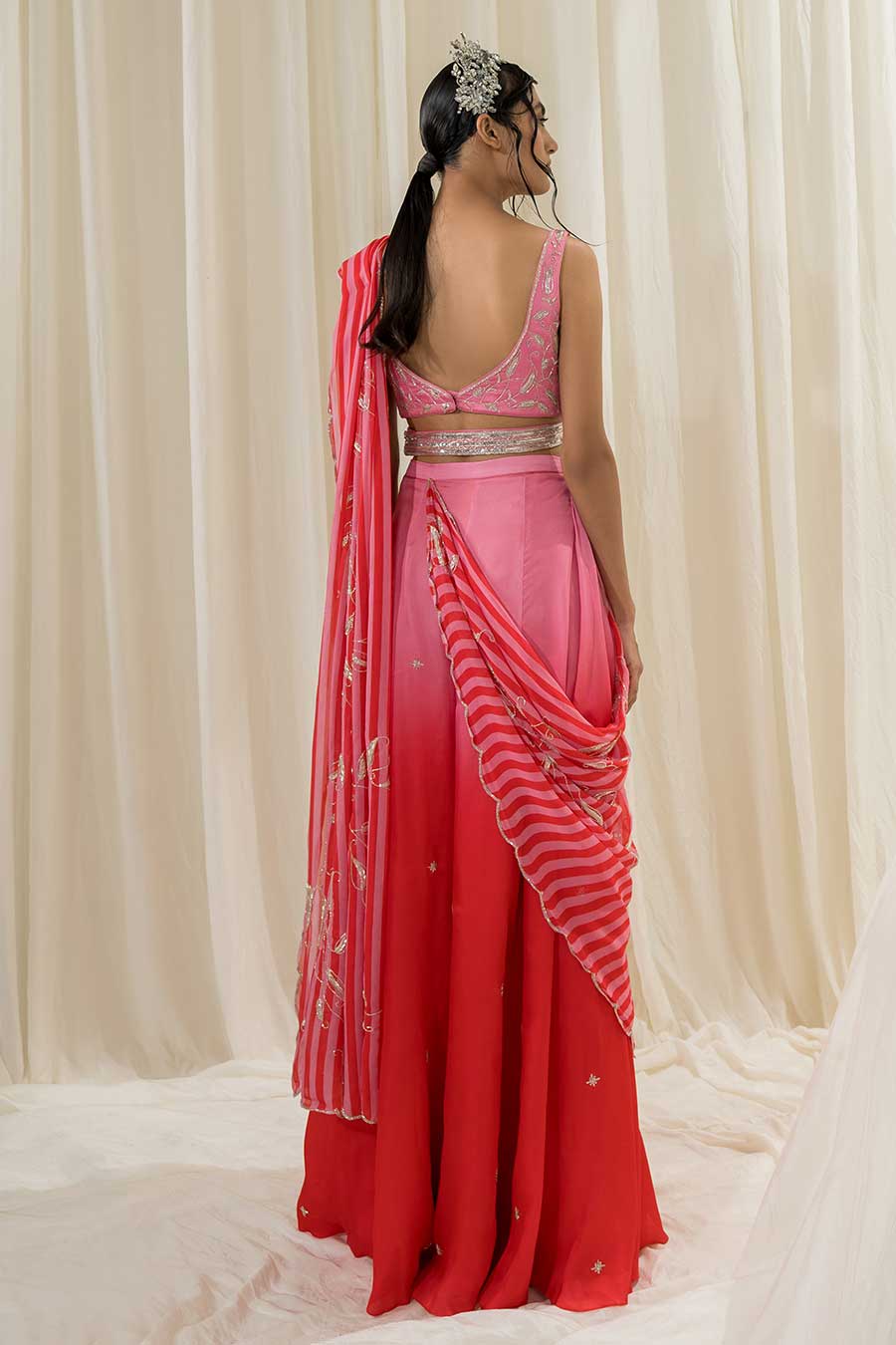 Pink-Red Palazzo Saree Set