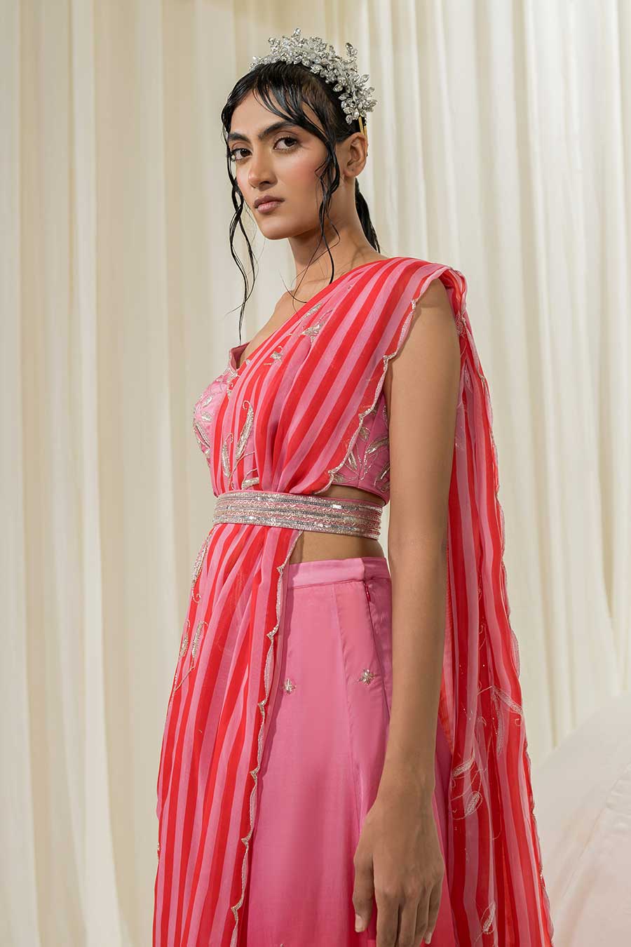 Pink-Red Palazzo Saree Set