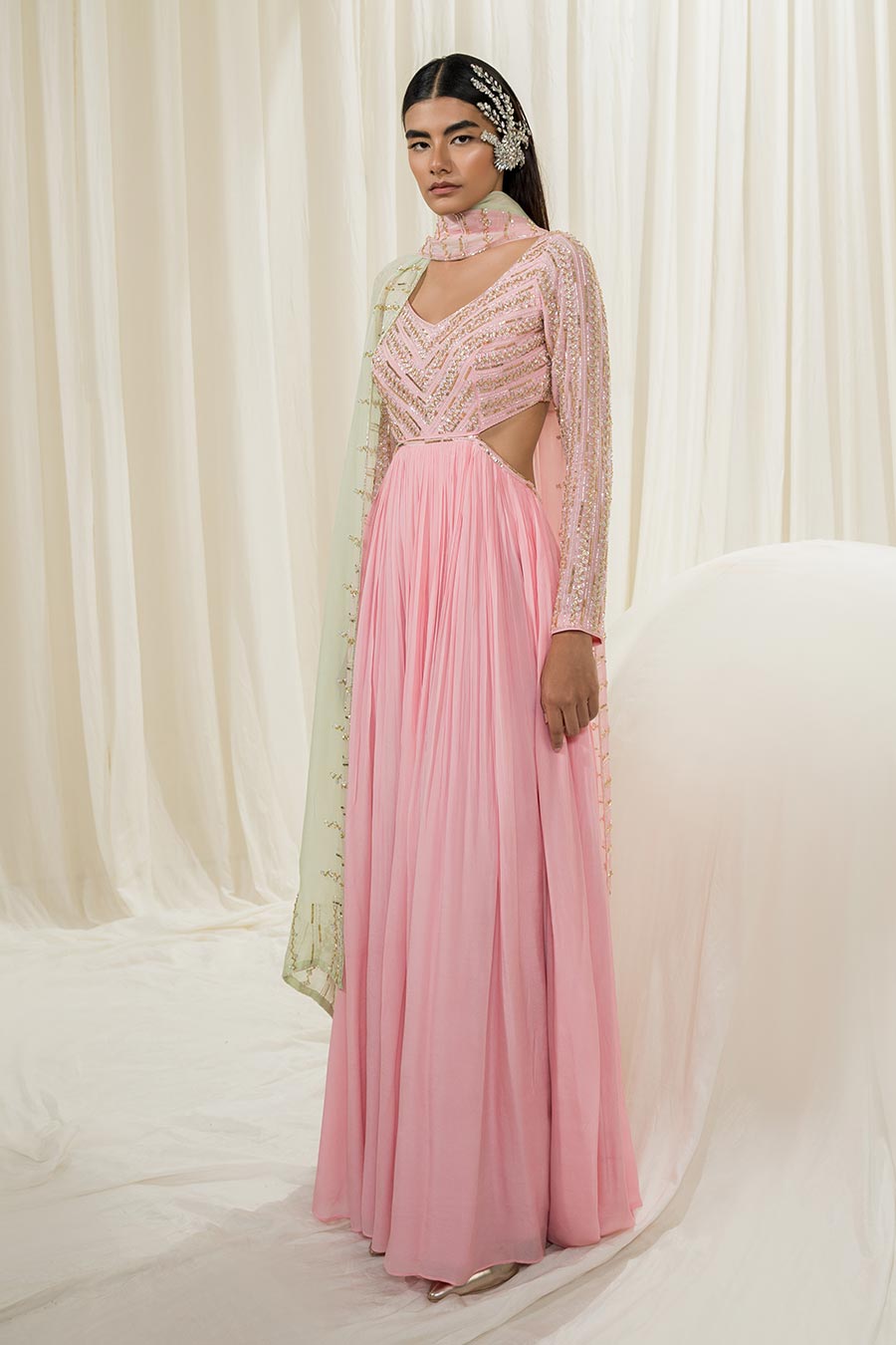 Bubble Pink Embroidered Anarkali with Dupatta