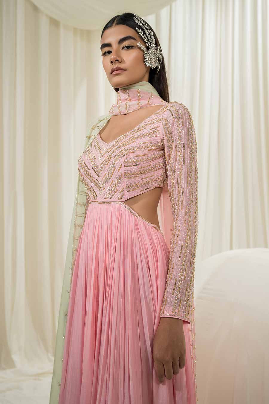 Bubble Pink Embroidered Anarkali with Dupatta