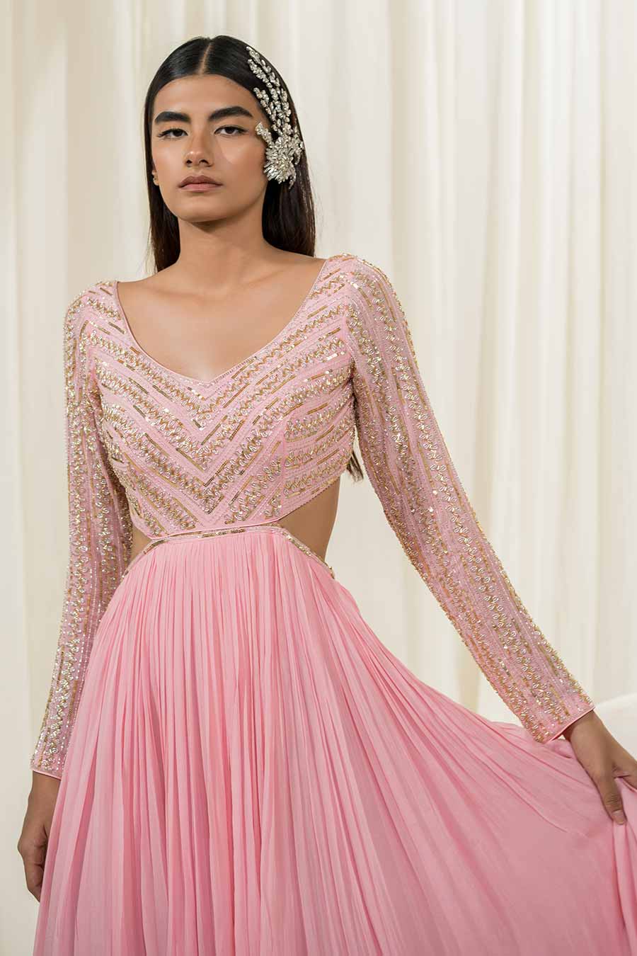 Bubble Pink Embroidered Anarkali with Dupatta