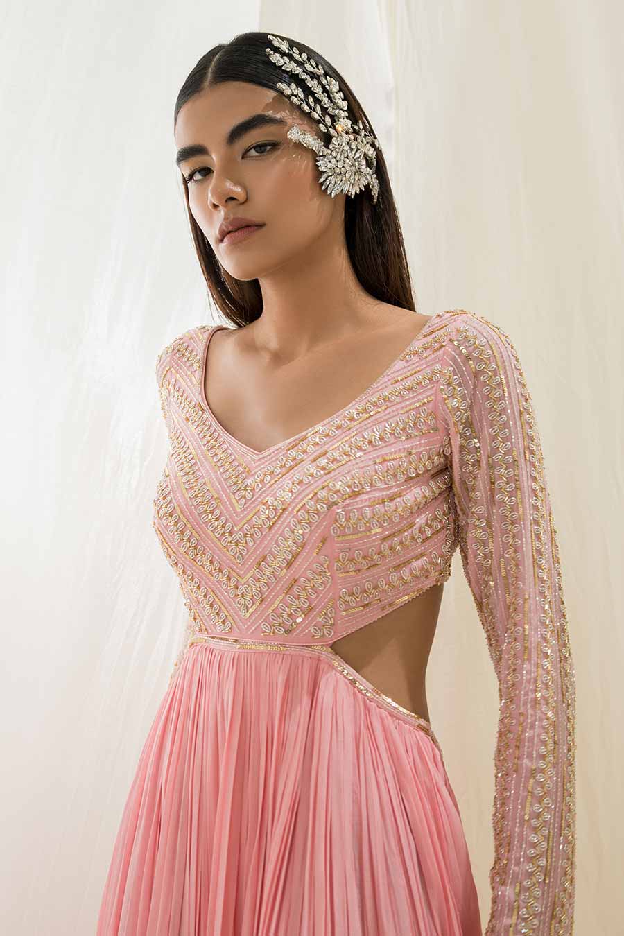 Bubble Pink Embroidered Anarkali with Dupatta