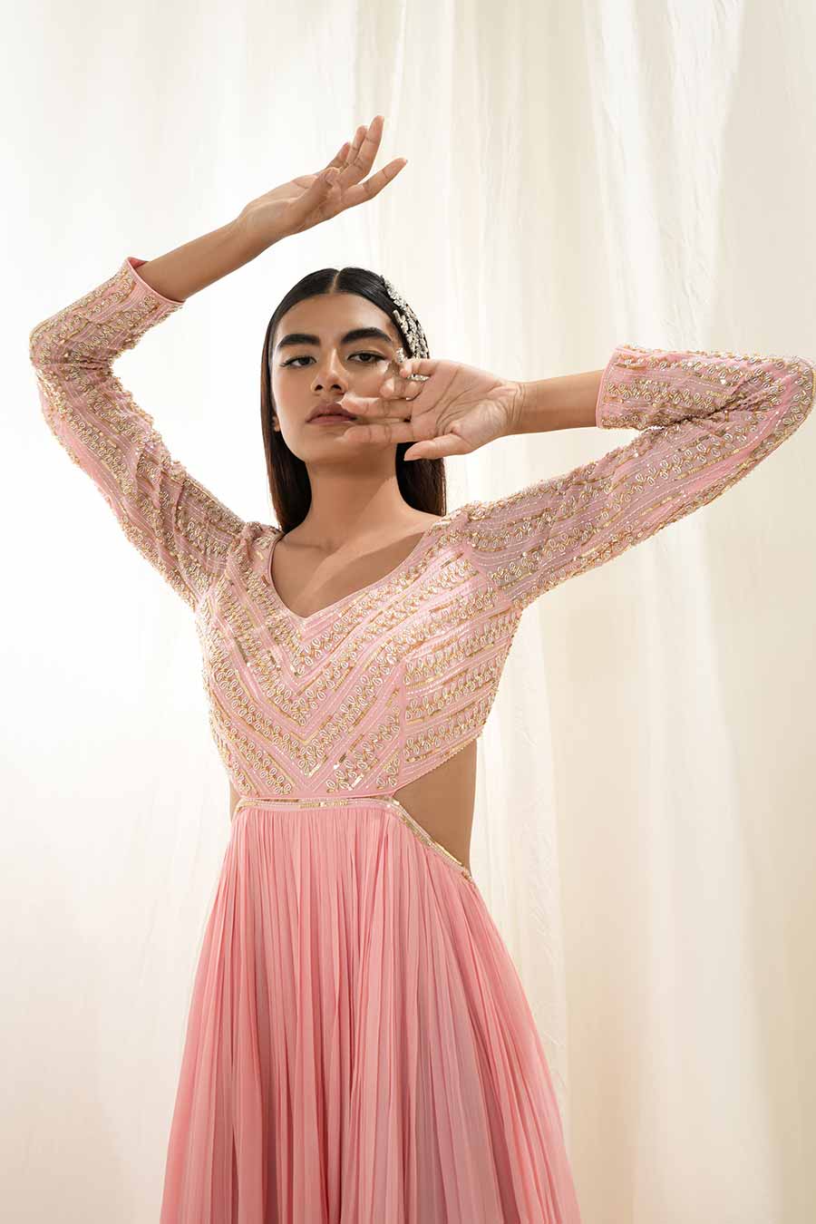 Bubble Pink Embroidered Anarkali with Dupatta