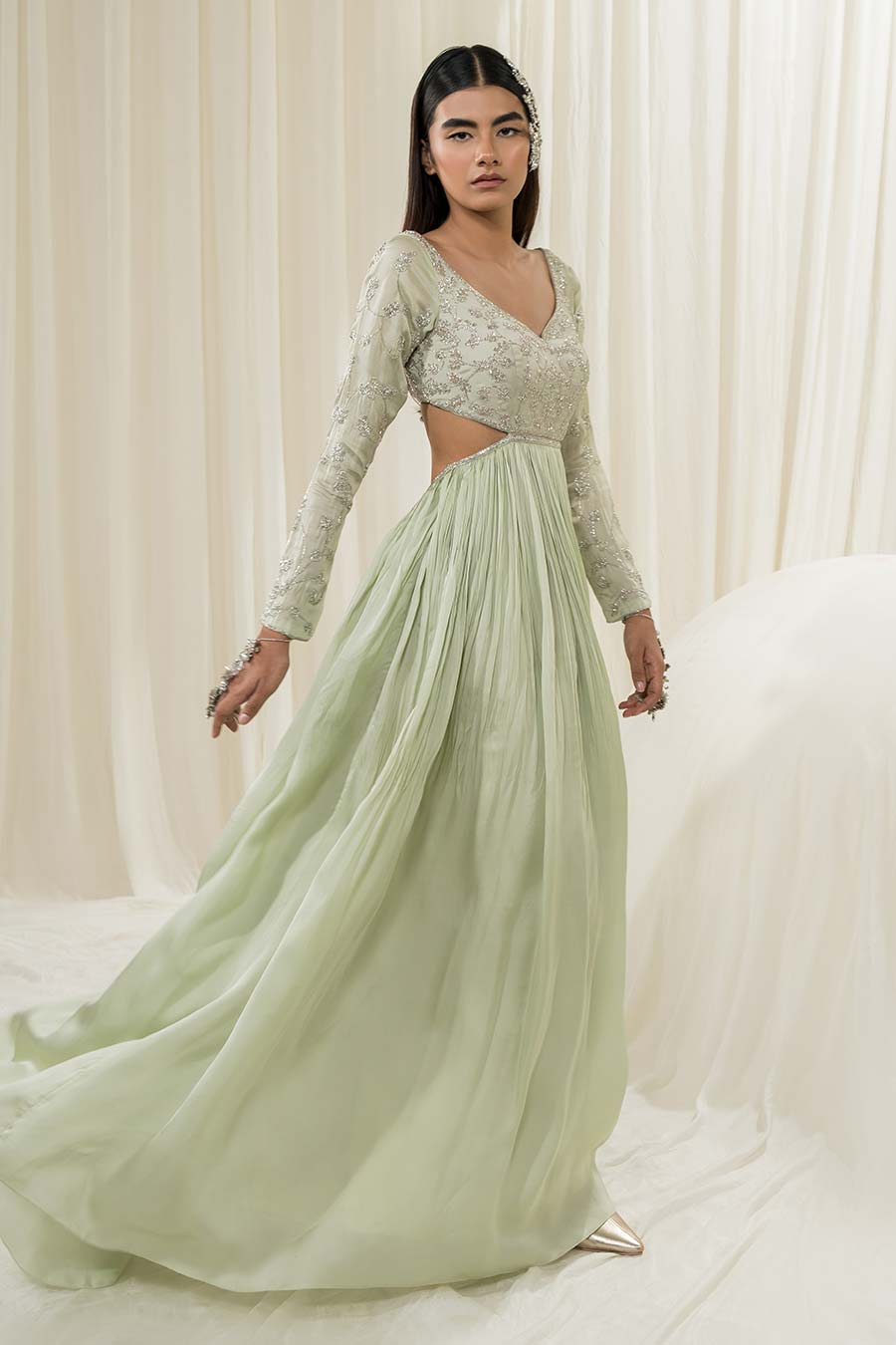 Light Mint Embroidered Anarkali with Dupatta