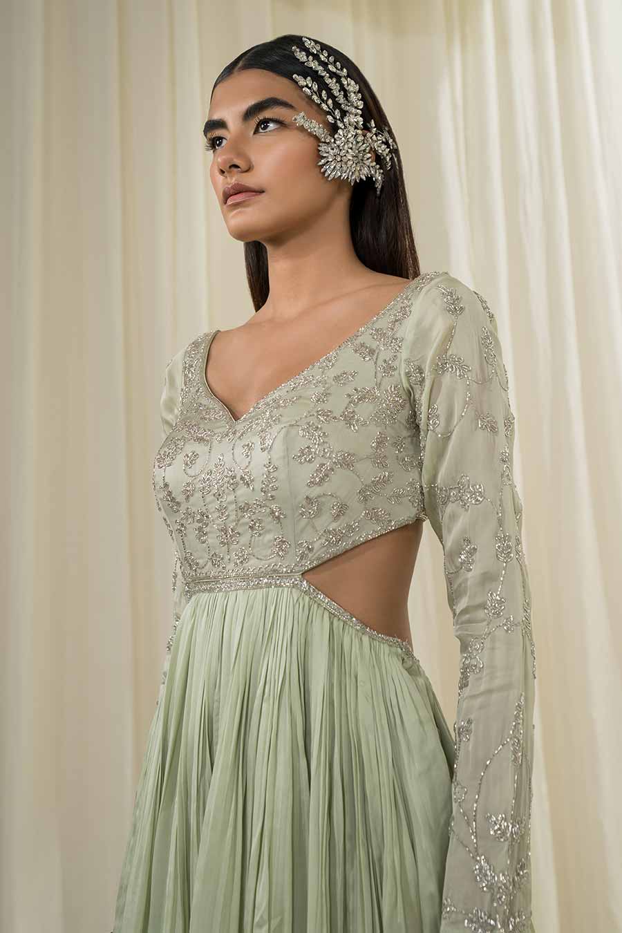 Light Mint Embroidered Anarkali with Dupatta