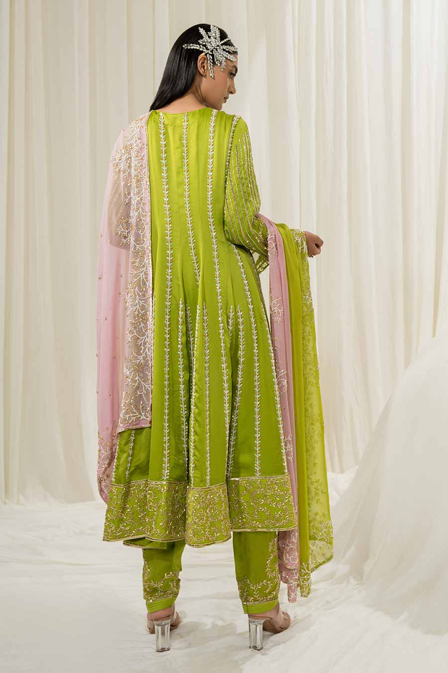 Parrot Green Embroidered Anarkali Set