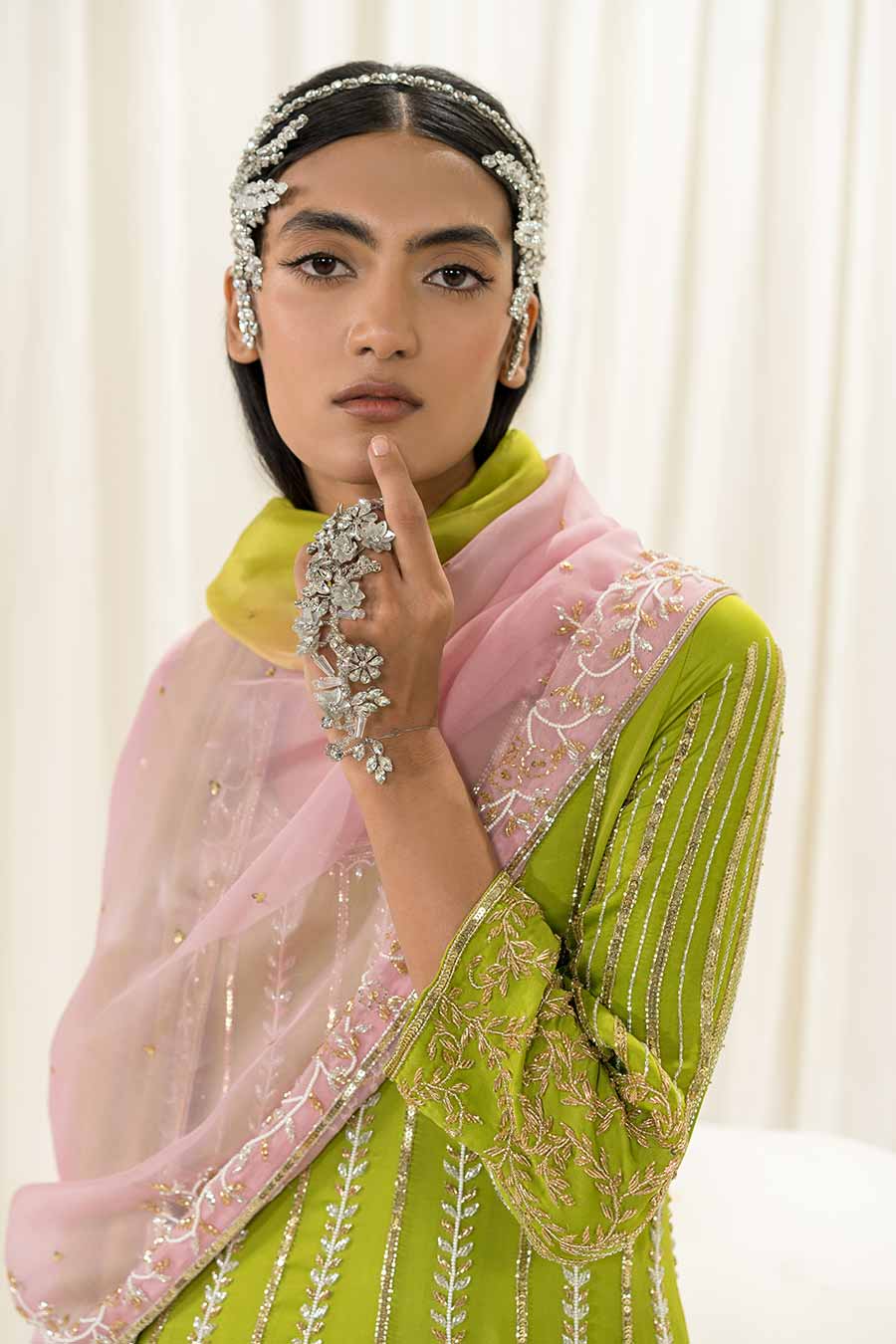 Parrot Green Embroidered Anarkali Set