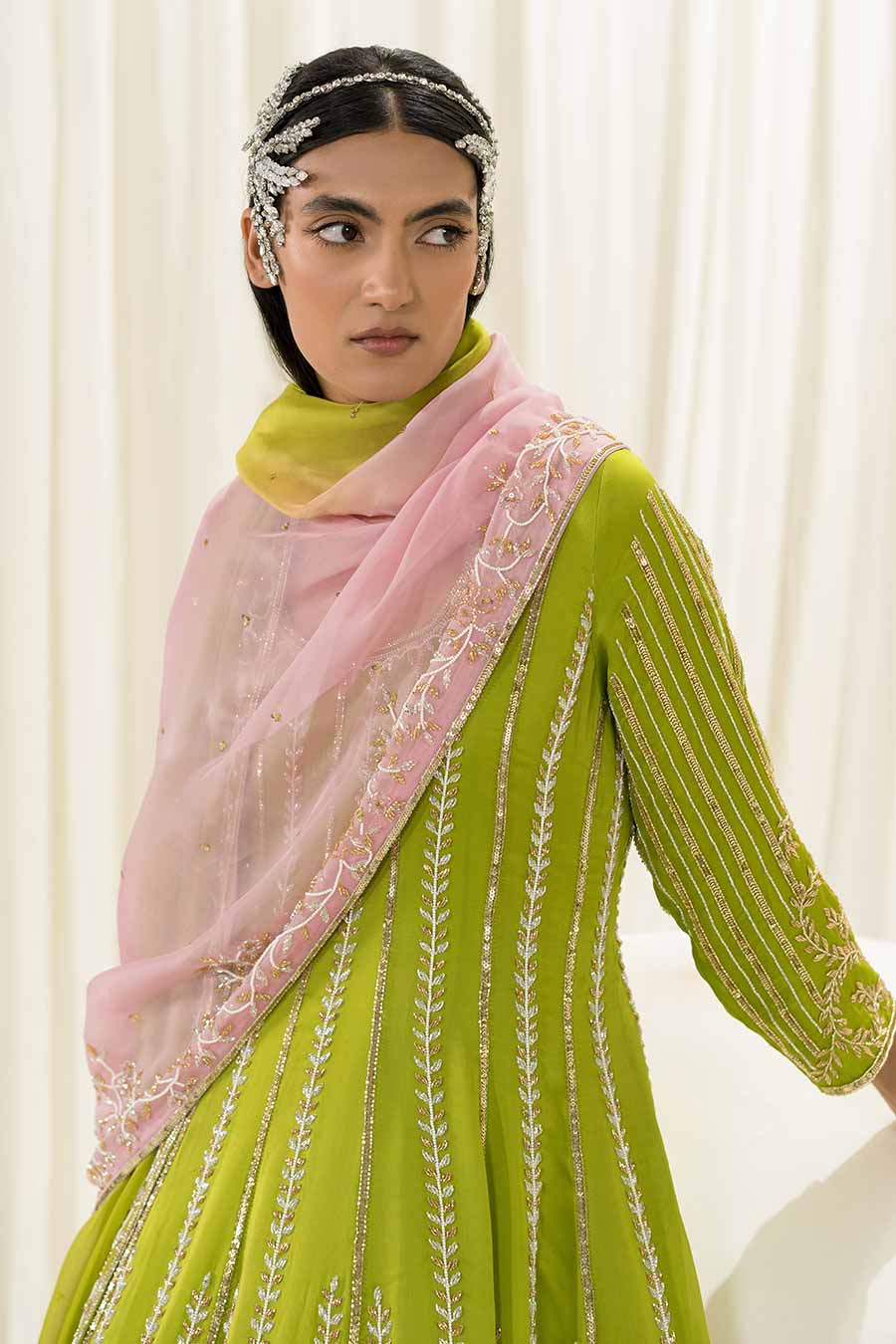 Parrot Green Embroidered Anarkali Set