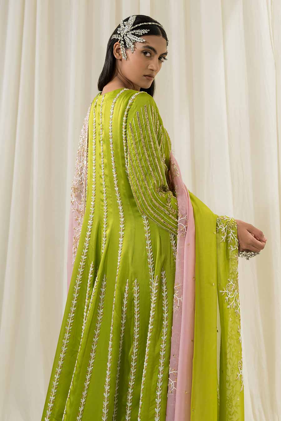 Parrot Green Embroidered Anarkali Set