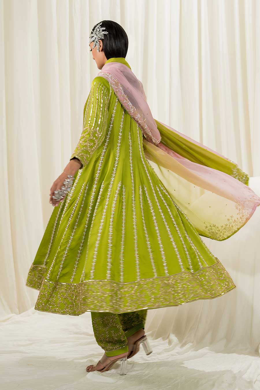 Parrot Green Embroidered Anarkali Set