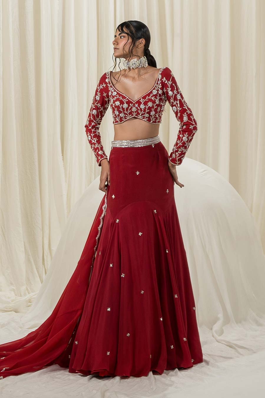 Maroon Embroidered Lehenga Set