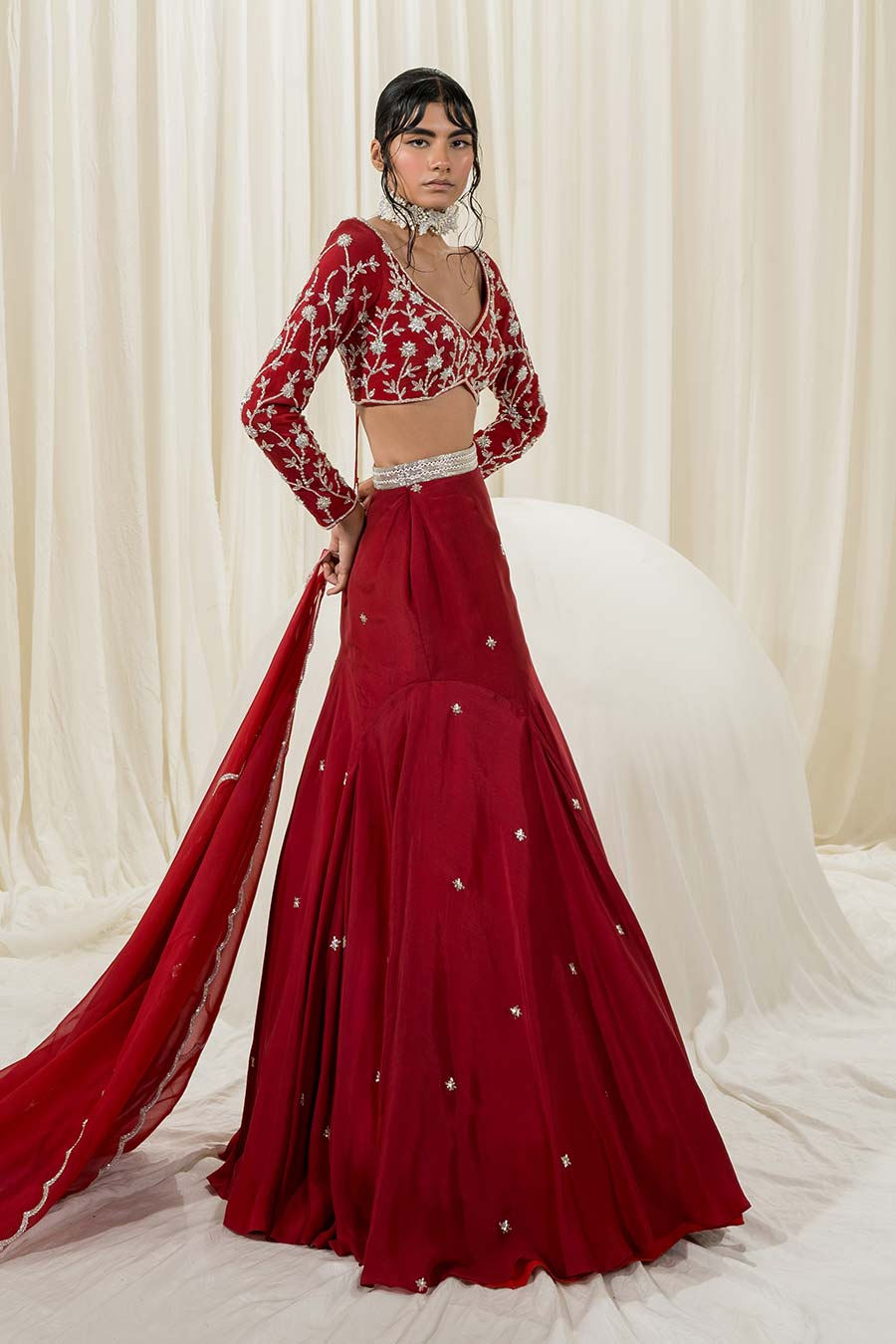 Maroon Embroidered Lehenga Set