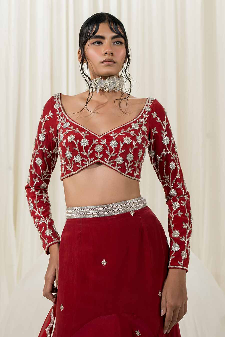 Maroon Embroidered Lehenga Set