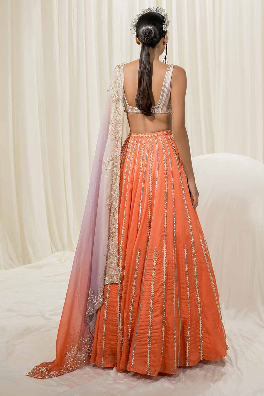 Orange Embroidered Lehenga Set