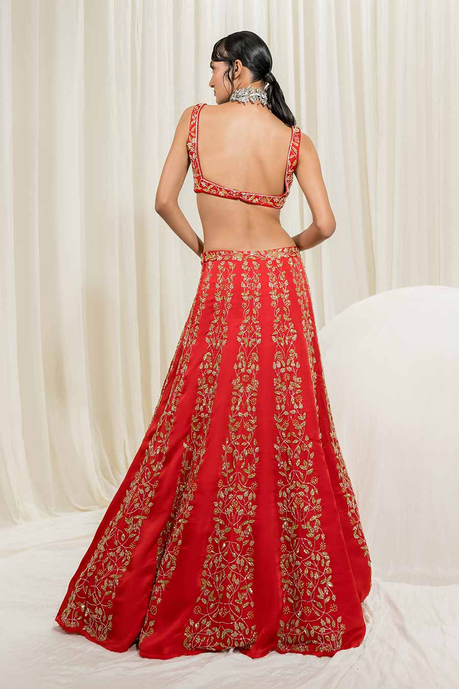 Red Embroidered Lehenga Set