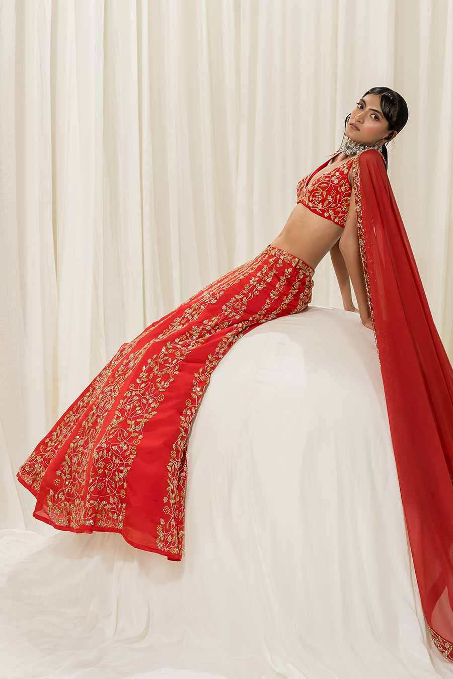 Red Embroidered Lehenga Set