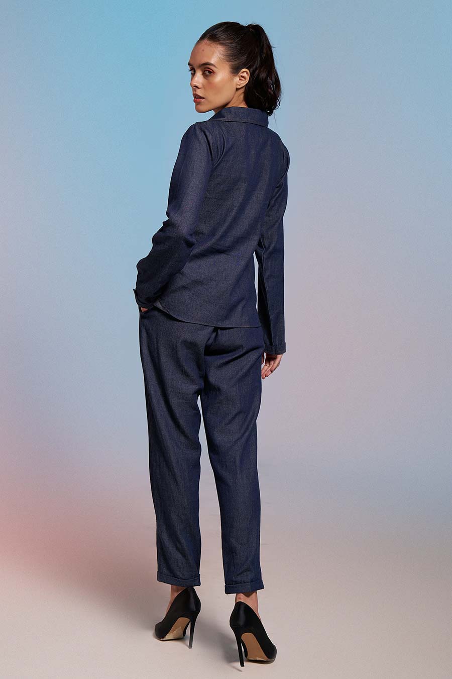 Blue Foldover Shirt & Pant Co-Ord Set