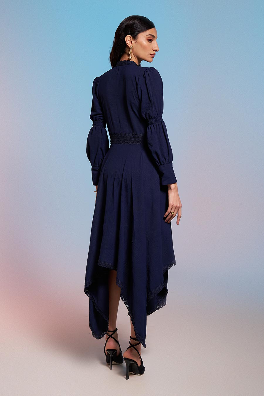 Blue Asymmetric Lace Dress
