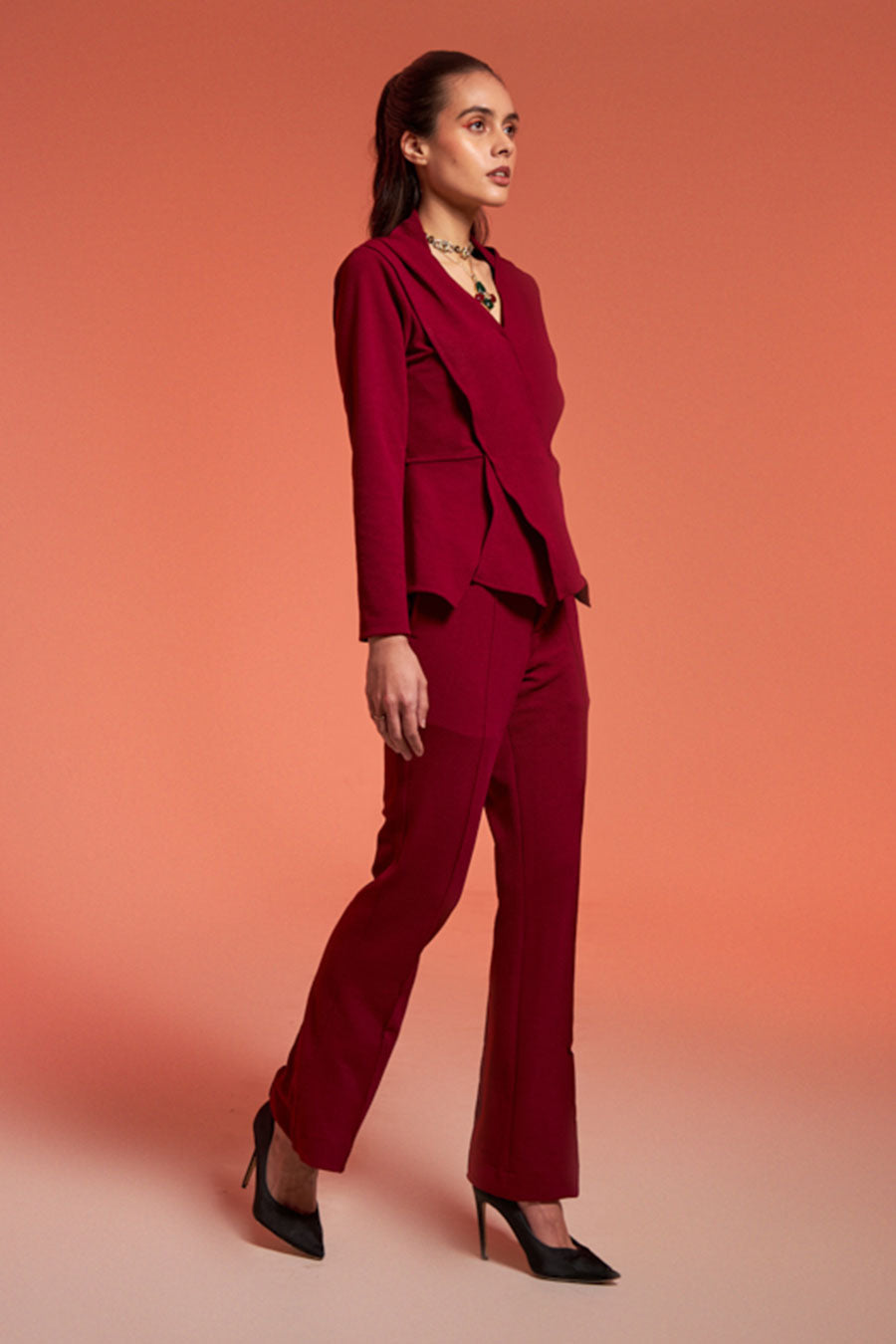 Cherry Pink Panelled Top & Pant Set