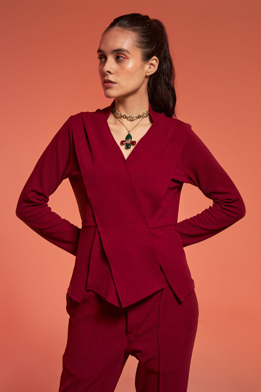 Cherry Pink Panelled Top & Pant Set