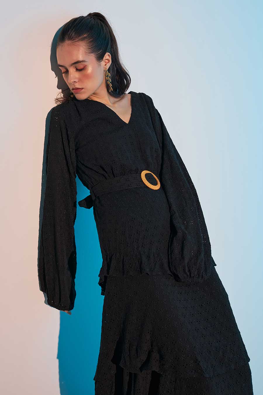 Black Schiffli Embroidered Maxi Dress