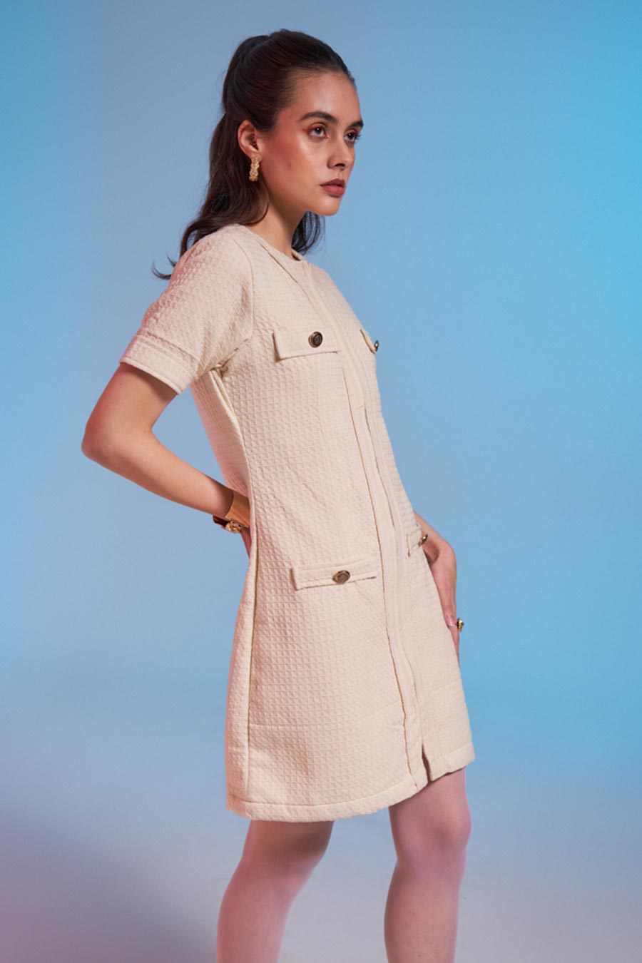 Off-White Textured Short Dress