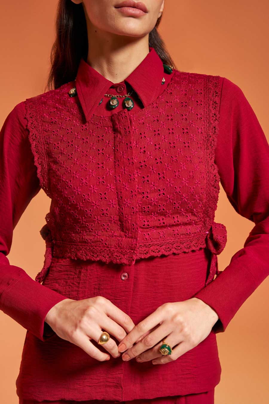 Maroon Waistcoat-Shirt & Pant Co-Ord Set