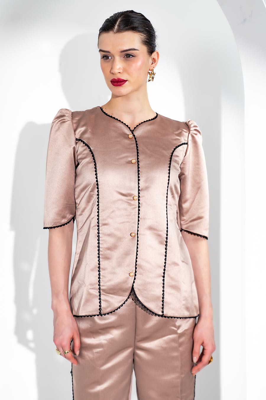 Beige Audrey Shirt & Pant Co-Ord Set