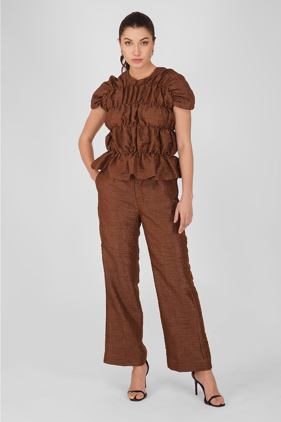 Brown Abbey Top & Pant Co-Ord Set