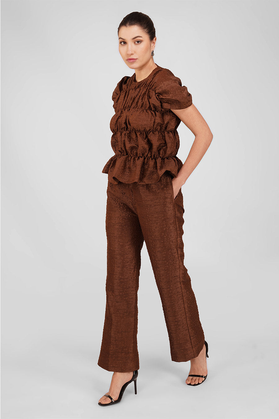 Brown Abbey Top & Pant Co-Ord Set