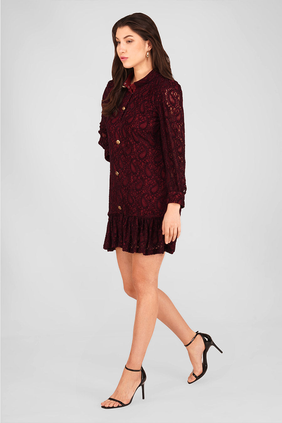 Wine Bella Lace Dress
