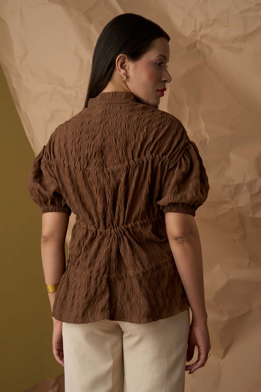 Brown Layered Tie-Up Top