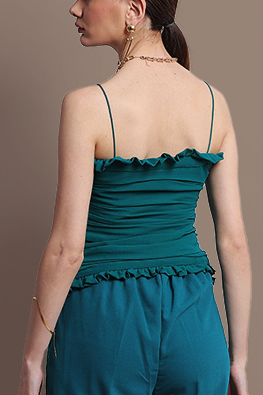 Green Ruched Top & Pants Co-Ord Set