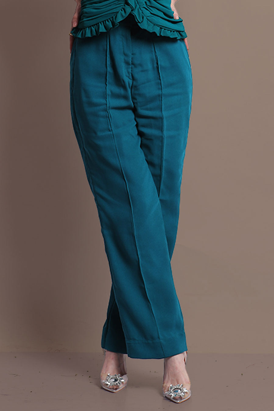 Green Ruched Top & Pants Co-Ord Set