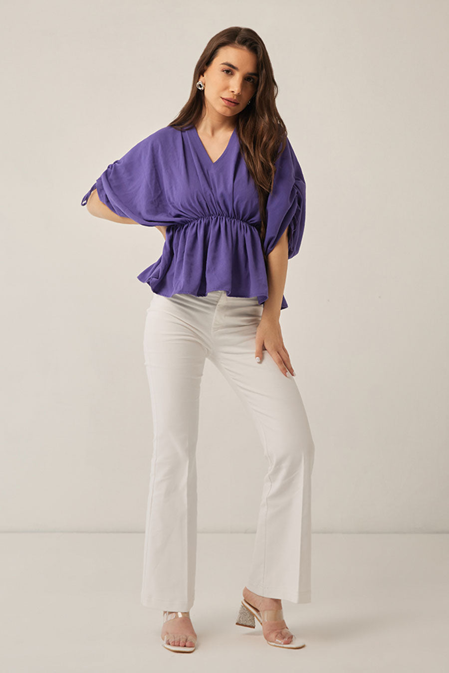 Purple Drawstring Sleeves Top