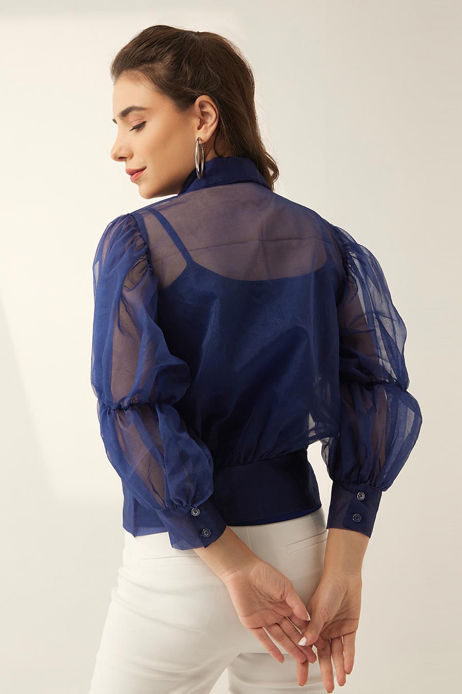 Blue Organza Sheer Top