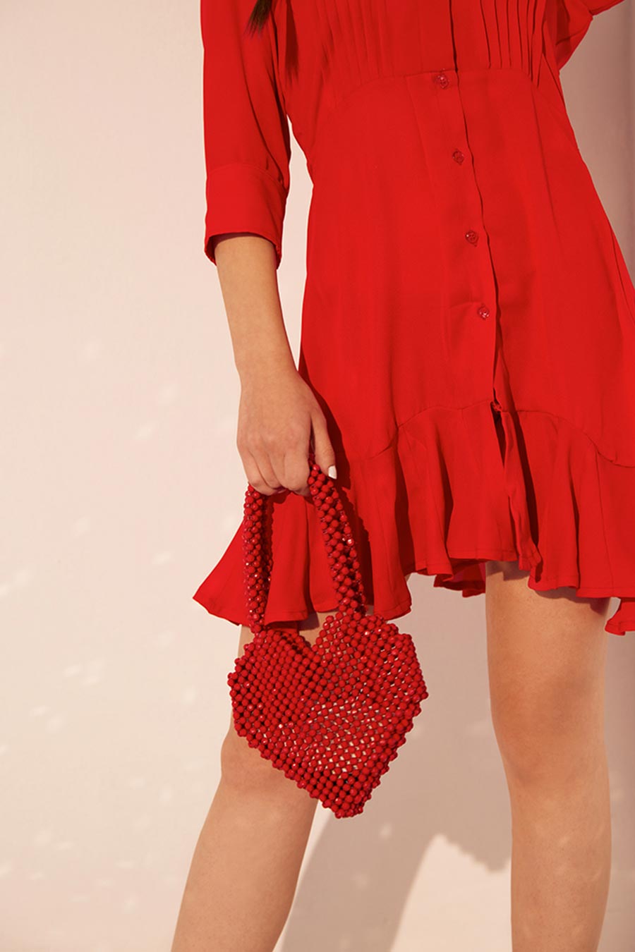 Red Pleated Shirt Dress