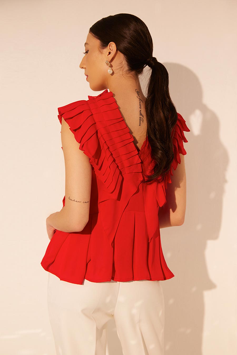 Red Box Pleated Top