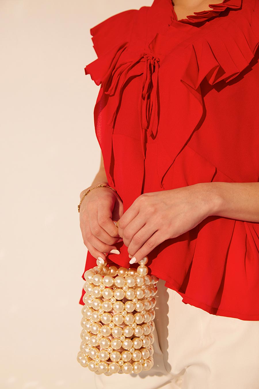 Red Box Pleated Top