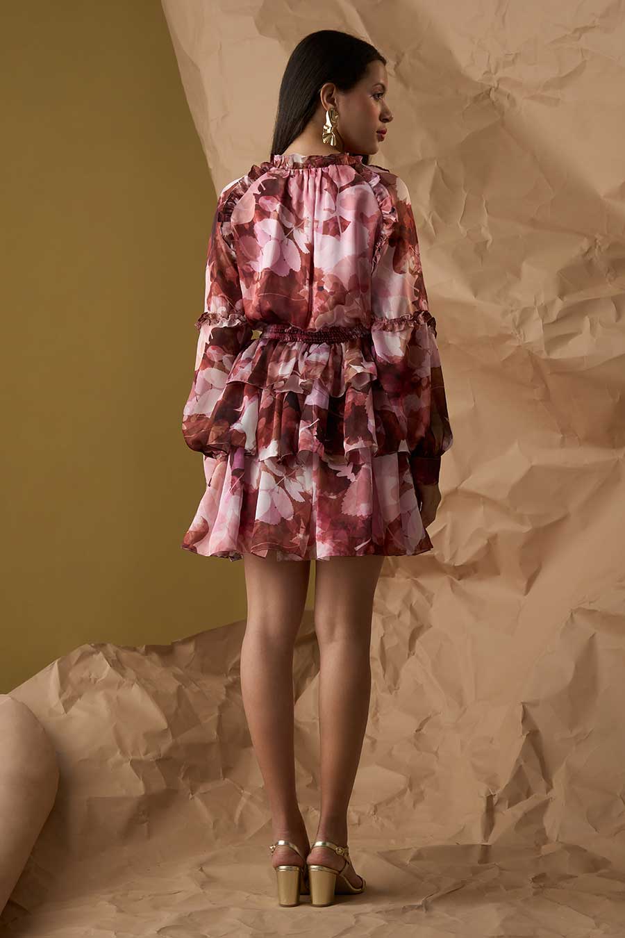 Multicolour Printed Ruffle Short Dress