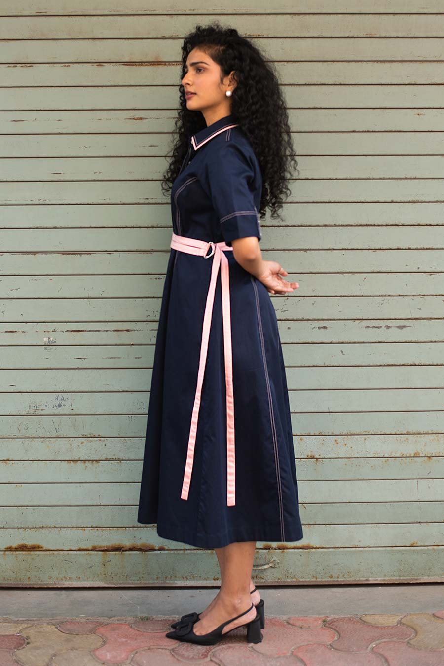 Navy Blue Kantha Midi Dress