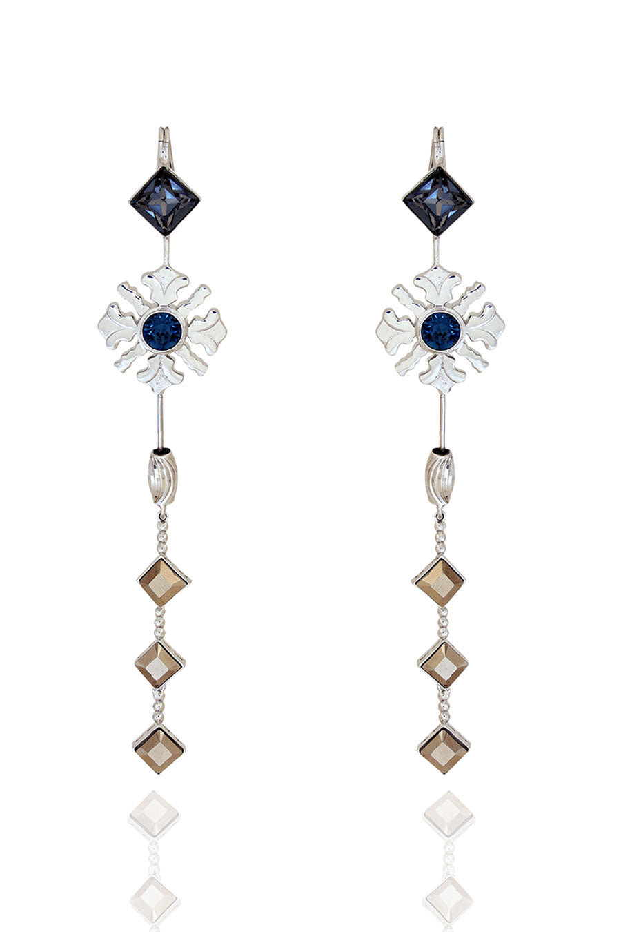 Midnight Blue Morning Day Lily Swarovski Drop Earring