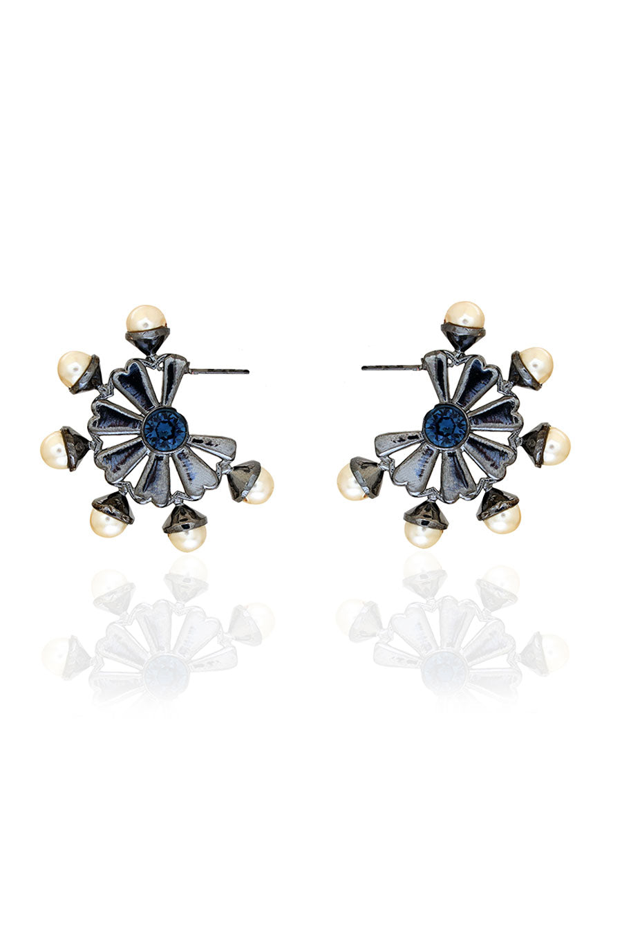 Deep Gunmetal with Ink Blue Old Daisy Swarovski Stud Earrings