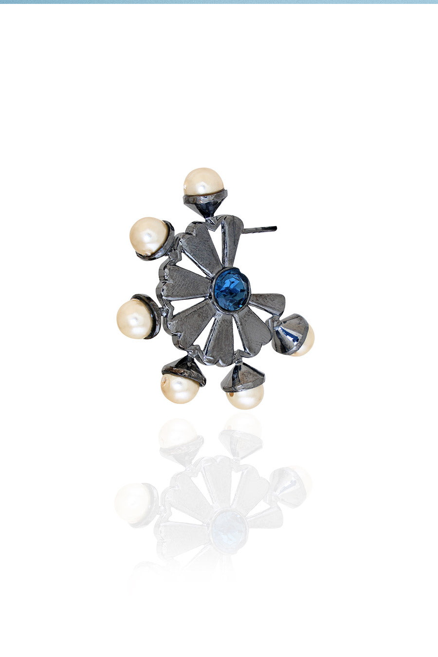 Deep Gunmetal with Ink Blue Old Daisy Swarovski Stud Earrings