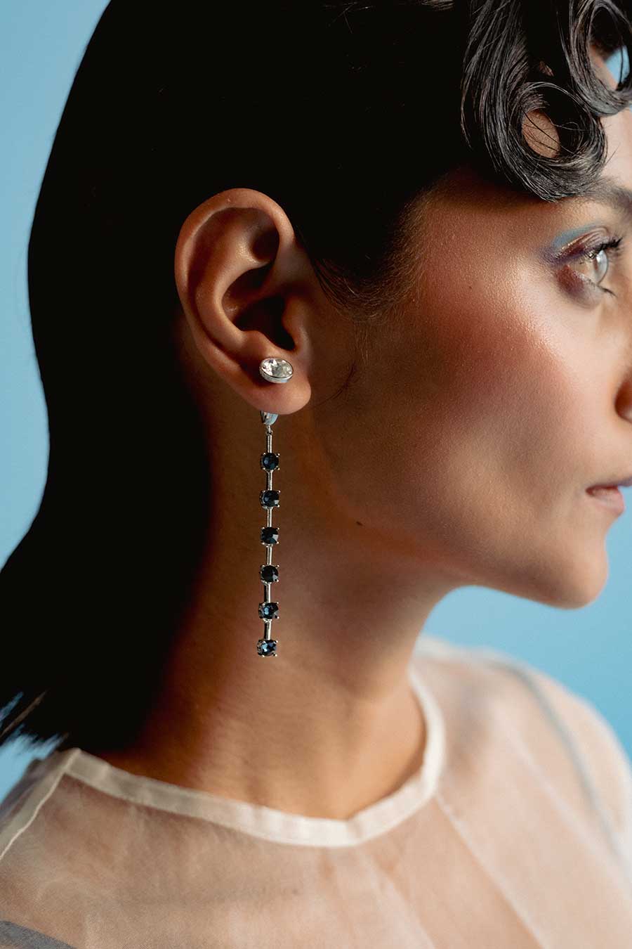 Deep Water Blue in Silver Midnight Musk Swarovski Drop Earrings