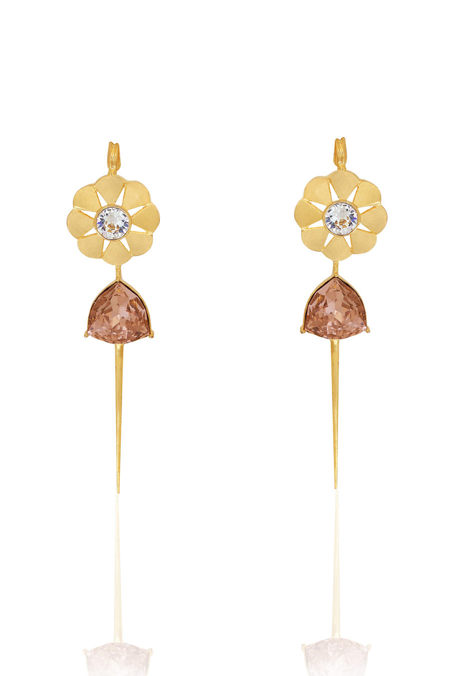 Dusty Pink in Yellow Gold Vintage Lilies Swarovski Topaz Earrings