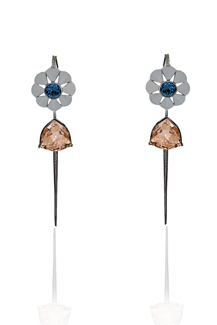 Gunmetal Vintage Lilies Swarovski Topaz Earrings